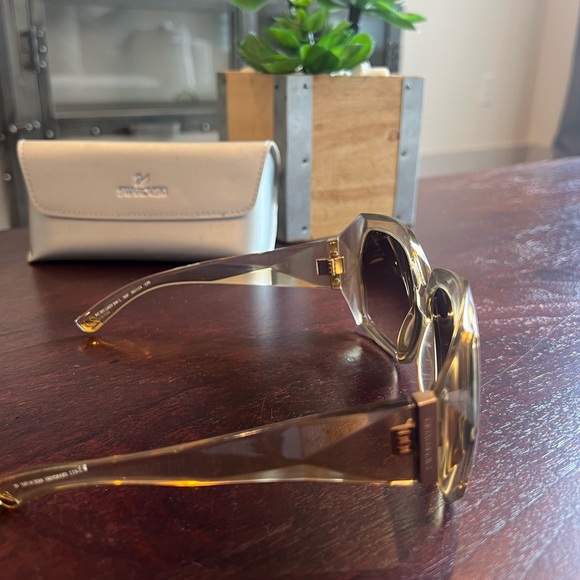Swarovski Oversized Geometric Sunglasses Champagne Crystal Brown Gradient Lens